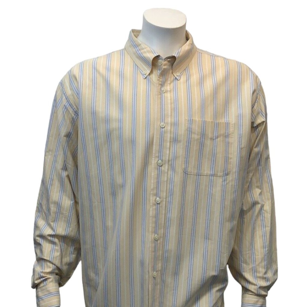 LL Bean Classic Yellow Blue White Cotton Shirt XXL